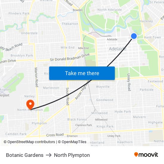 Botanic Gardens to North Plympton map