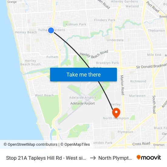 Stop 21A Tapleys Hill Rd - West side to North Plympton map