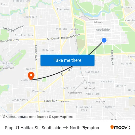 Stop U1 Halifax St - South side to North Plympton map