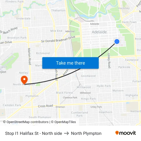 Stop I1 Halifax St - North side to North Plympton map