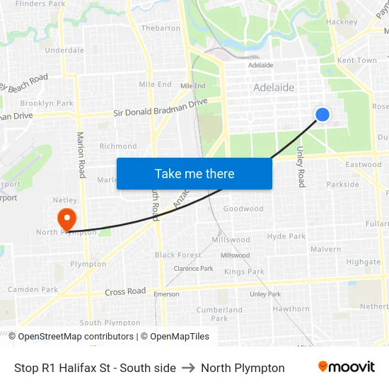 Stop R1 Halifax St - South side to North Plympton map