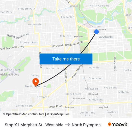 Stop X1 Morphett St - West side to North Plympton map