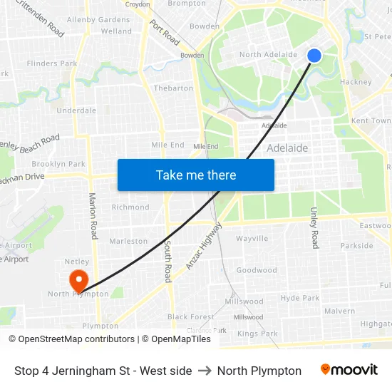 Stop 4 Jerningham St - West side to North Plympton map