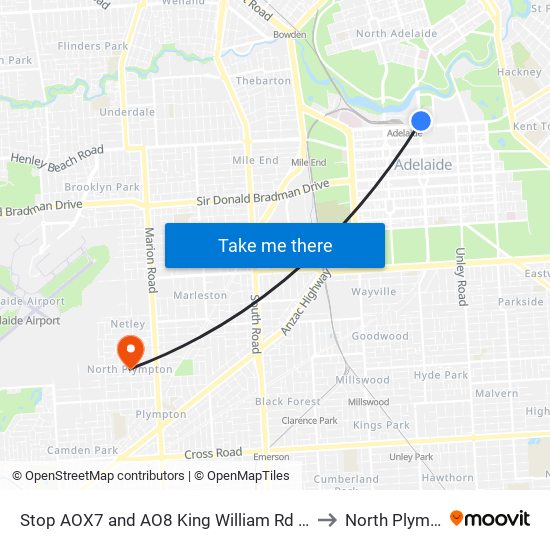 Stop AOX7 and AO8 King William Rd - East side to North Plympton map