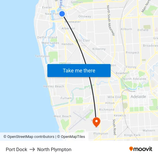 Port Dock to North Plympton map
