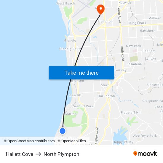 Hallett Cove to North Plympton map