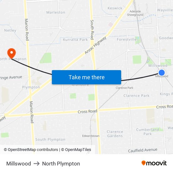 Millswood to North Plympton map