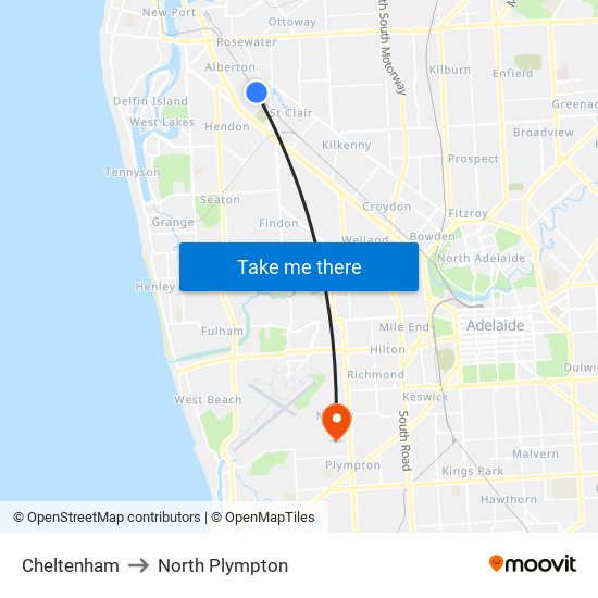 Cheltenham to North Plympton map