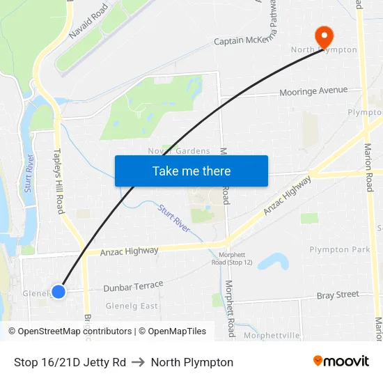 Stop 16/21D Jetty Rd to North Plympton map