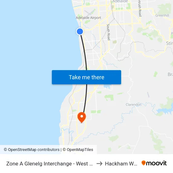 Zone A Glenelg Interchange - West side to Hackham West map