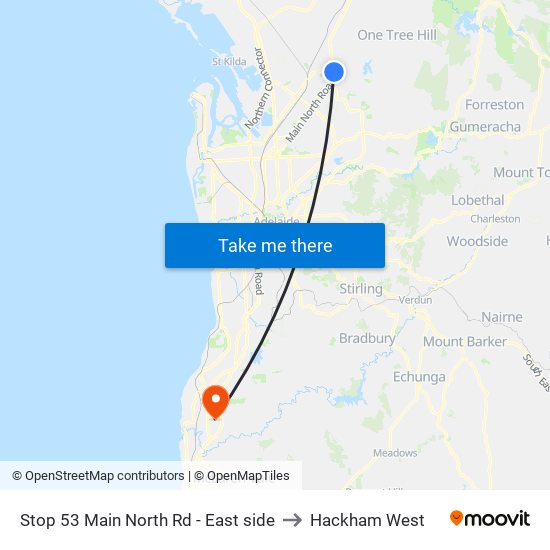 Stop 53 Main North Rd - East side to Hackham West map