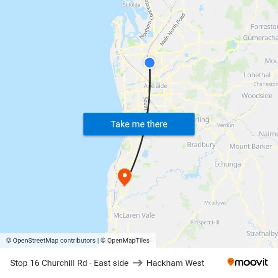 Stop 16 Churchill Rd - East side to Hackham West map