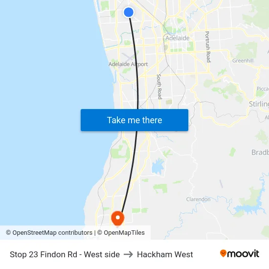 Stop 23 Findon Rd - West side to Hackham West map