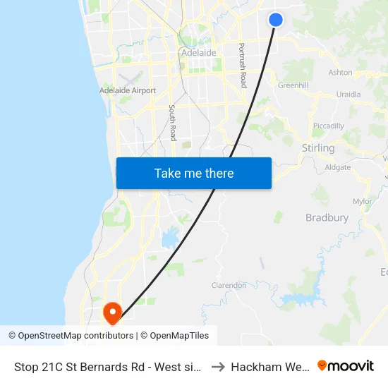 Stop 21C St Bernards Rd - West side to Hackham West map