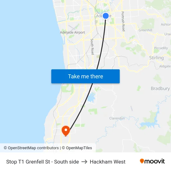 Stop T1 Grenfell St - South side to Hackham West map
