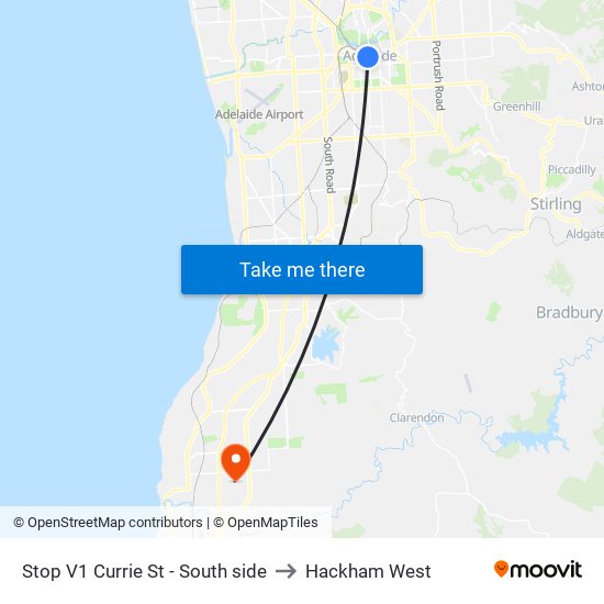 Stop V1 Currie St - South side to Hackham West map