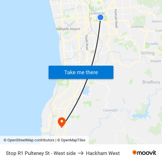 Stop R1 Pulteney St - West side to Hackham West map