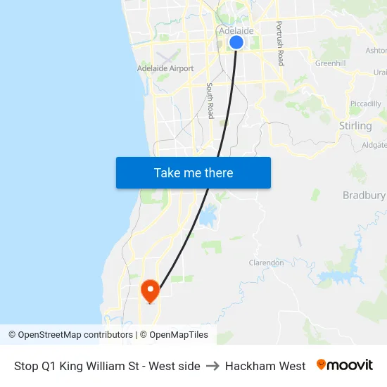 Stop Q1 King William St - West side to Hackham West map