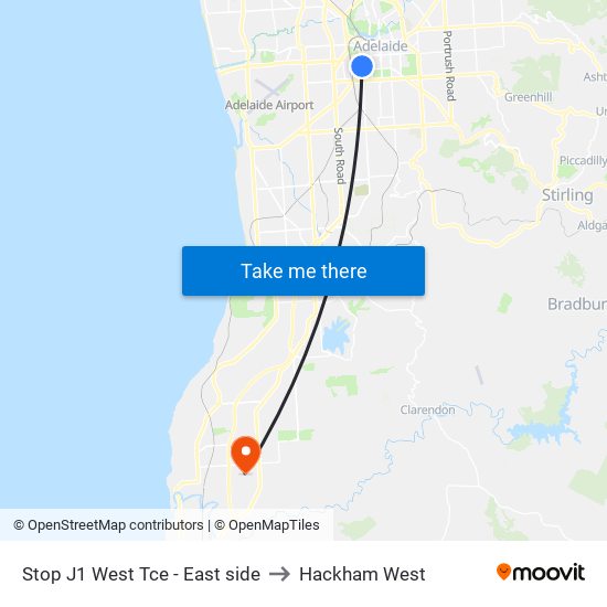 Stop J1 West Tce - East side to Hackham West map