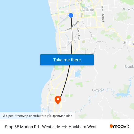 Stop 8E Marion Rd - West side to Hackham West map