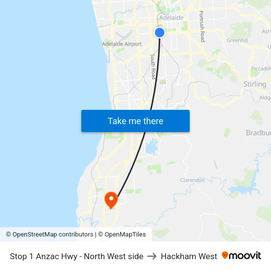 Stop 1 Anzac Hwy - North West side to Hackham West map