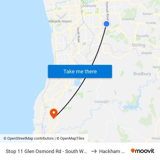 Stop 11 Glen Osmond Rd - South West side to Hackham West map