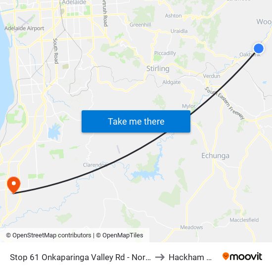 Stop 61 Onkaparinga Valley Rd - North side to Hackham West map