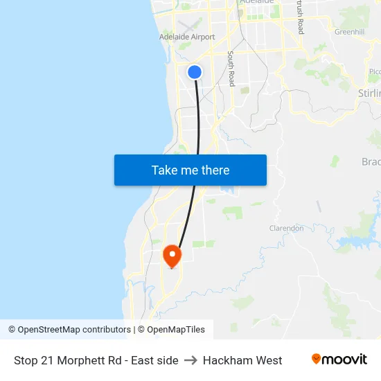Stop 21 Morphett Rd - East side to Hackham West map