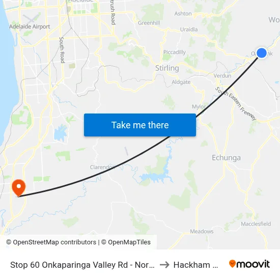 Stop 60 Onkaparinga Valley Rd - North side to Hackham West map