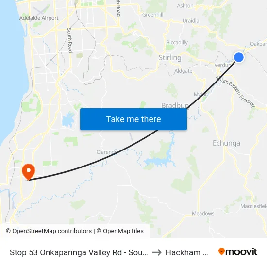 Stop 53 Onkaparinga Valley Rd - South side to Hackham West map