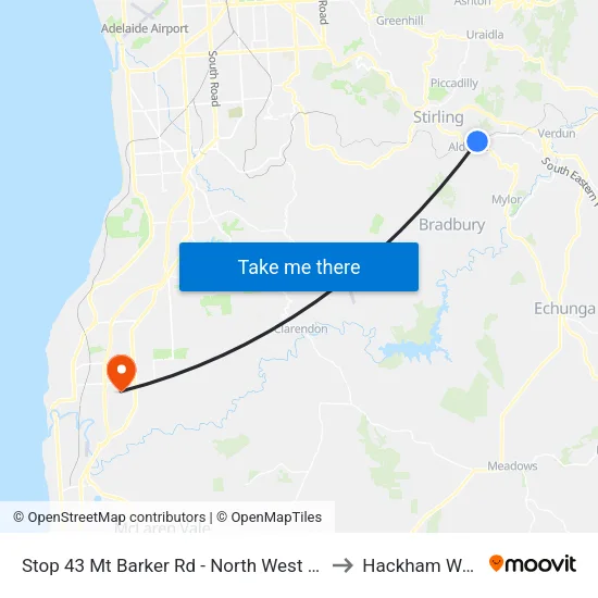 Stop 43 Mt Barker Rd - North West side to Hackham West map