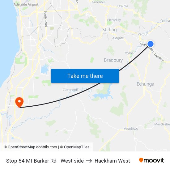 Stop 54 Mt Barker Rd - West side to Hackham West map