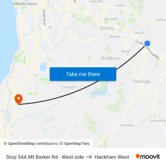 Stop 54A Mt Barker Rd - West side to Hackham West map