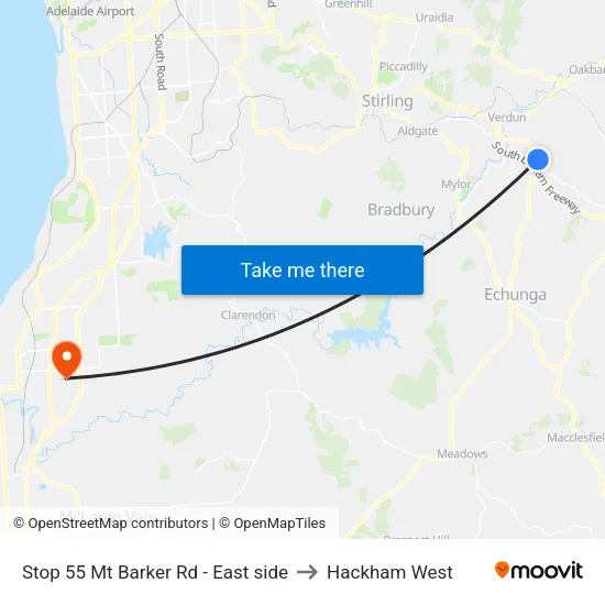Stop 55 Mt Barker Rd - East side to Hackham West map