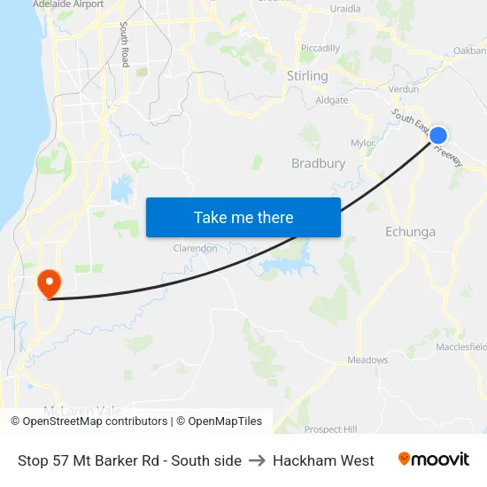 Stop 57 Mt Barker Rd - South side to Hackham West map