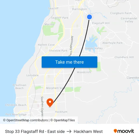 Stop 33 Flagstaff Rd - East side to Hackham West map
