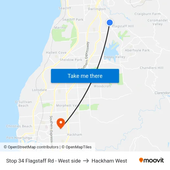 Stop 34 Flagstaff Rd - West side to Hackham West map