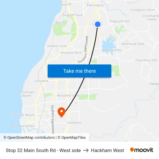 Stop 32 Main South Rd - West side to Hackham West map