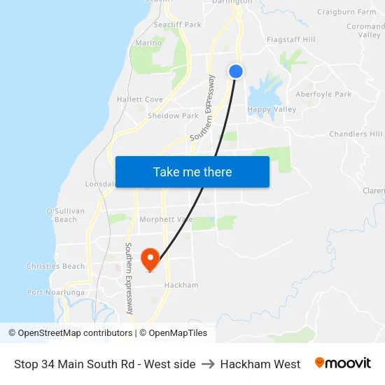 Stop 34 Main South Rd - West side to Hackham West map