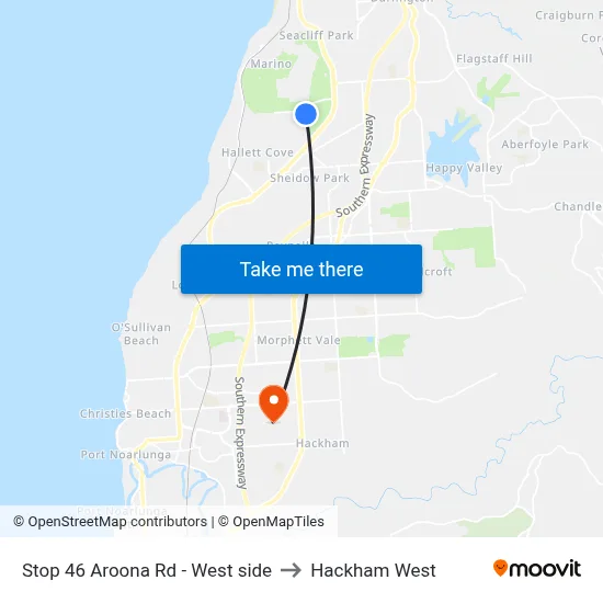 Stop 46 Aroona Rd - West side to Hackham West map
