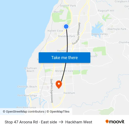 Stop 47 Aroona Rd - East side to Hackham West map