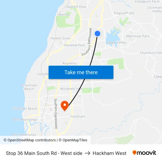 Stop 36 Main South Rd - West side to Hackham West map