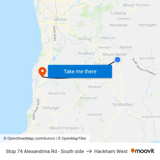 Stop 74 Alexandrina Rd - South side to Hackham West map
