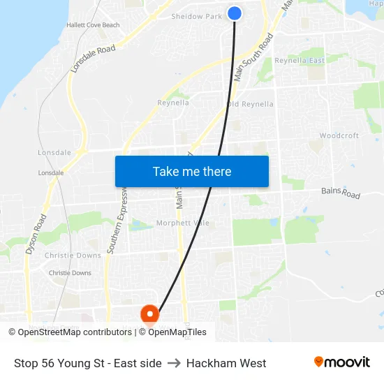 Stop 56 Young St - East side to Hackham West map