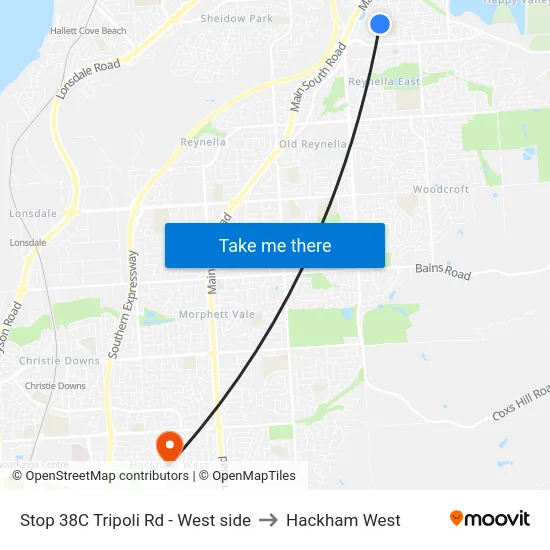 Stop 38C Tripoli Rd - West side to Hackham West map