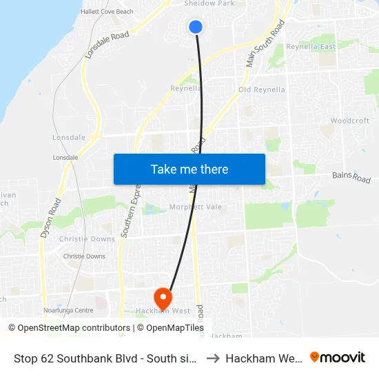 Stop 62 Southbank Blvd - South side to Hackham West map