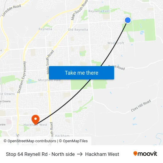 Stop 64 Reynell Rd - North side to Hackham West map