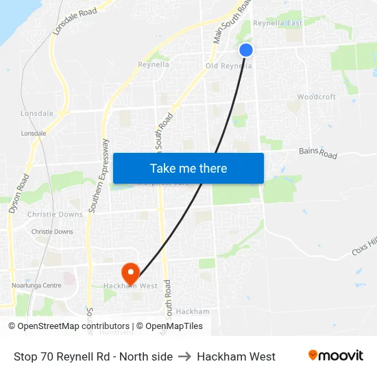 Stop 70 Reynell Rd - North side to Hackham West map