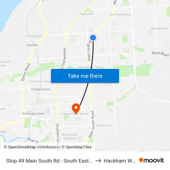 Stop 49 Main South Rd - South East side to Hackham West map
