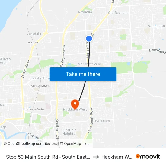 Stop 50 Main South Rd - South East side to Hackham West map
